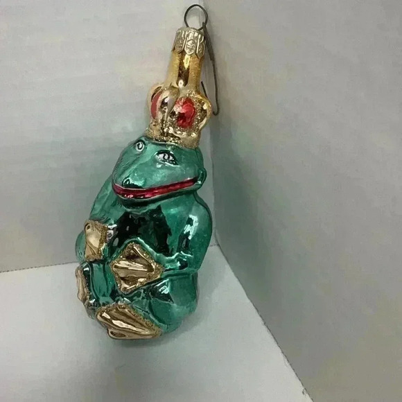 Vintage Frog Prince Christmas Ornament‎ Glitter Green Gold 5" Holiday Tree Deco - Picture 3 of 6